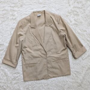 Vintage Koret Tan Khaki Single Button Plunge V Neck Cuff Sleeve Blazer Size 10